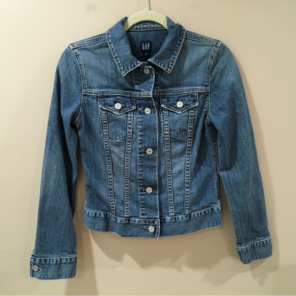 Gap jacket denim blue button up long sleeve collared women size Xs
